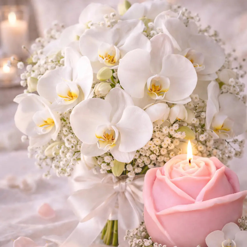 Sojawachs Duftkerze Rose Petal mit Vanilleduft im Blumen Design Aromakerze online kaufen