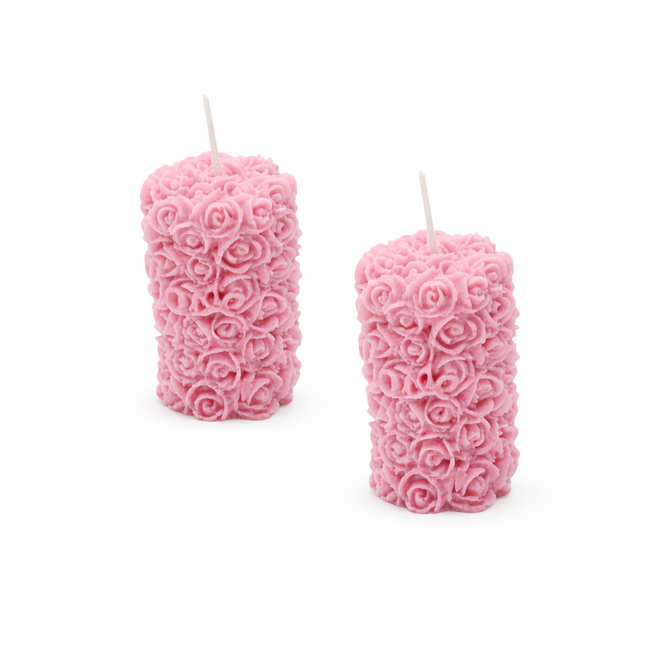 Rose pillar design set of 2 – Handcrafted candle / Handmade candle / Bougie artisanale / Lumânare artizanală / Vela artesanal