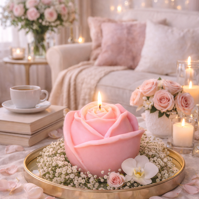 Rose Petal Design – Handcrafted Candle / Handmade Candle / Bougie artisanale / Lumânare artizanală / Vela artesanal