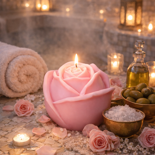Rose Petal Design – Handcrafted Candle / Handmade Candle / Bougie artisanale / Lumânare artizanală / Vela artesanal