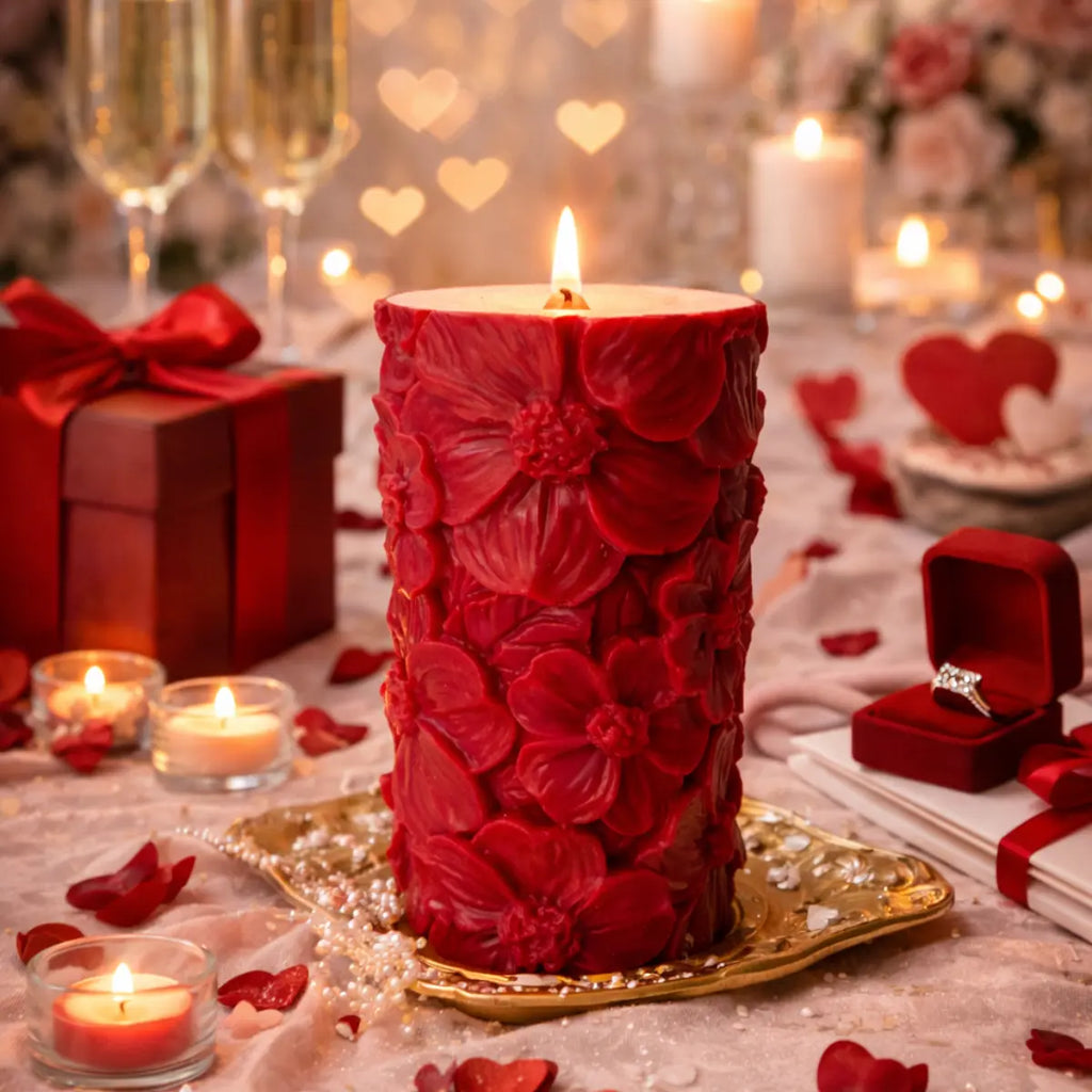 Sojawachs Duftkerze Floral Dream mit Vanilleduft im Blumenrelief dekorative Aromakerze online kaufen