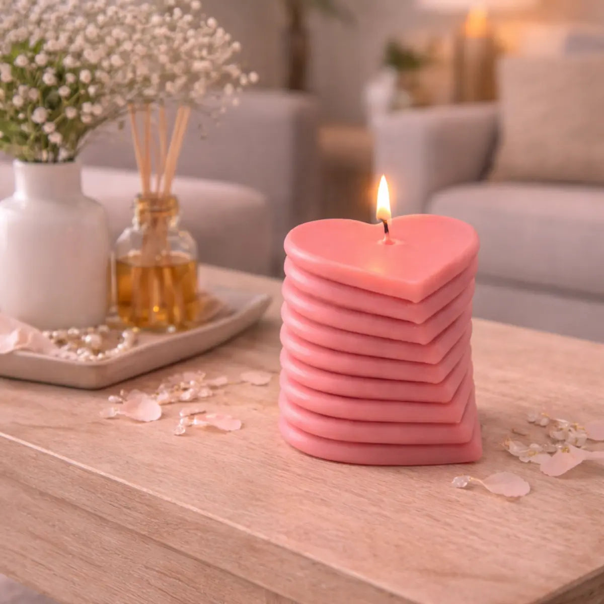 Sojawachs Duftkerze Layers of Love mit Vanilleduft gestapeltes Herz dekorative Aromakerze online kaufen