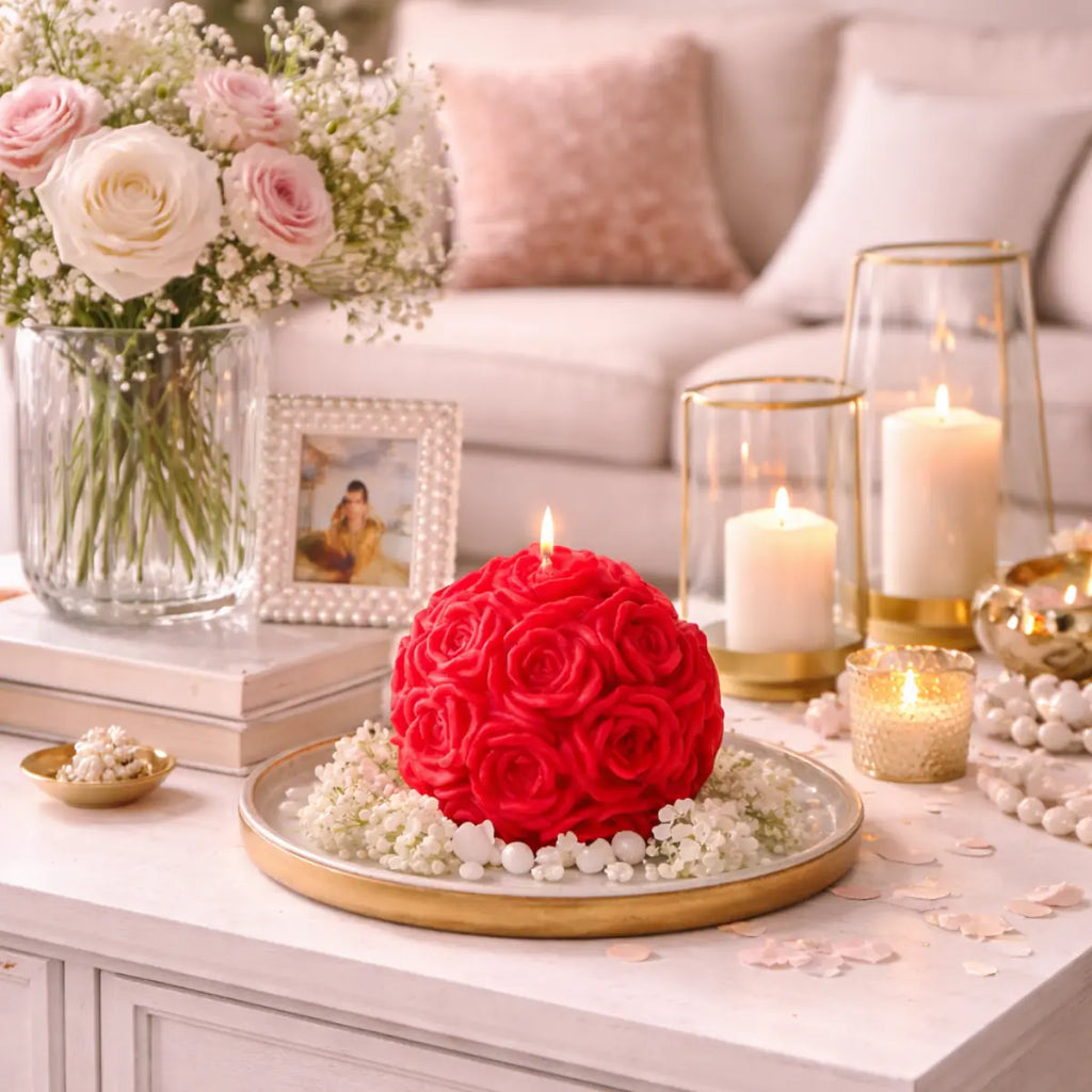 Sojawachs Duftkerze Passion Bloom mit Vanilleduft Rosenkugel Design dekorative Aromakerze online bestellen