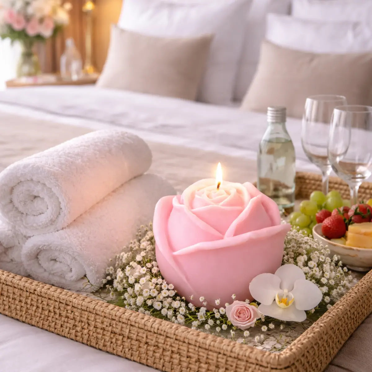 Sojawachs Duftkerze mit Vanilleduft Rosenkerze dekorative Blumen Aromakerze online kaufen