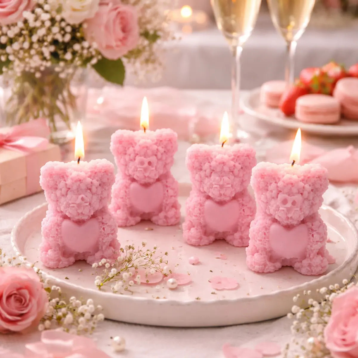 Sojawachs Duftkerzen 4er Set mit Vanilleduft Teddy Geschenkidee dekorative Aromakerzen online bestellen