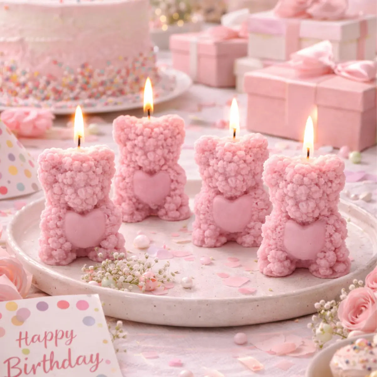 Sojawachs Duftkerzen 4er Set mit Vanilleduft Teddy Herz Design dekorative Aromakerzen online bestellen