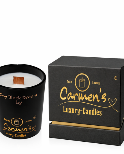 Soy Black Dream – Handcrafted organic soy wax candle with vanilla fragrance in luxury glass
