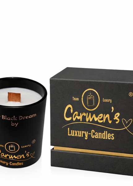 Soy Black Dream – Handcrafted organic soy wax candle with vanilla fragrance in luxury glass