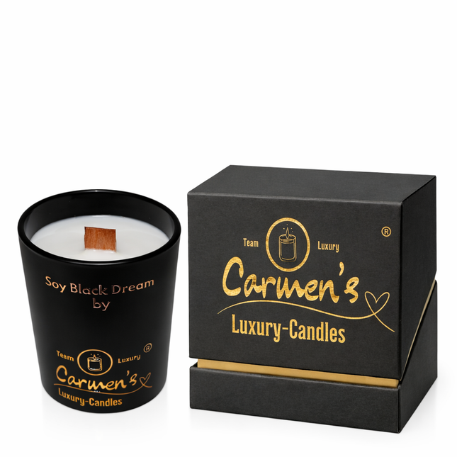 Soy Black Dream – Handgefertigte Bio-Sojawachskerze mit Vanilleduft im Luxusglas