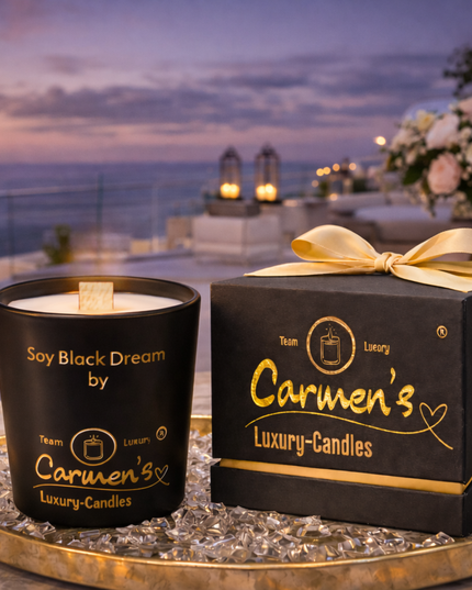 Soy Black Dream – Handcrafted organic soy wax candle with vanilla fragrance in luxury glass