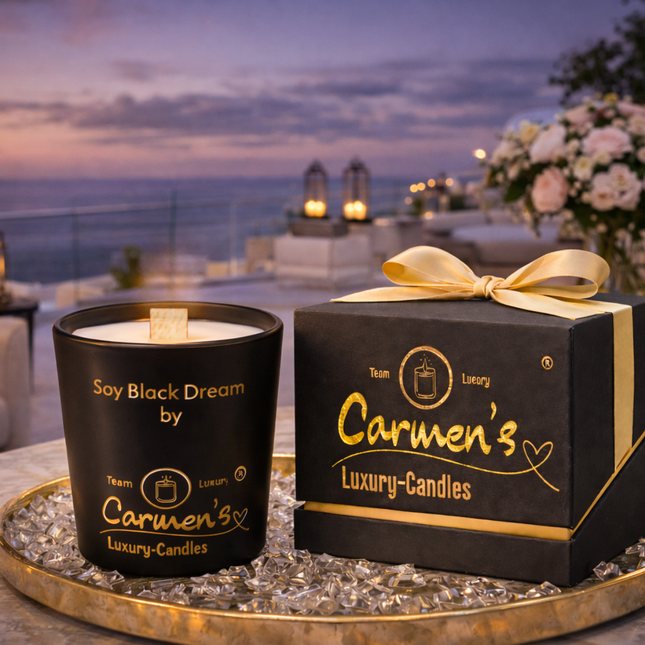 Soy Black Dream – Handgefertigte Bio-Sojawachskerze mit Vanilleduft im Luxusglas
