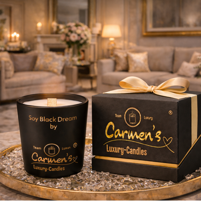 Soy Black Dream – Handgefertigte Bio-Sojawachskerze mit Vanilleduft im Luxusglas
