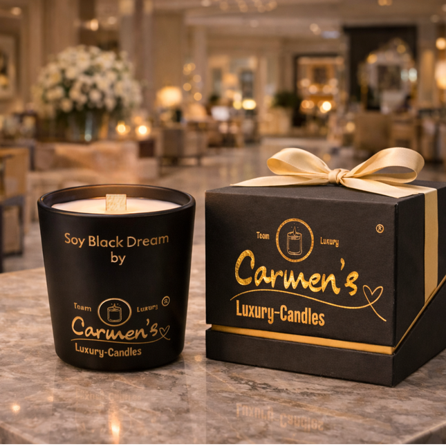 Soy Black Dream – Handgefertigte Bio-Sojawachskerze mit Vanilleduft im Luxusglas