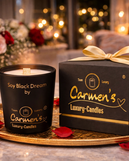 Soy Black Dream – Handcrafted organic soy wax candle with vanilla fragrance in luxury glass