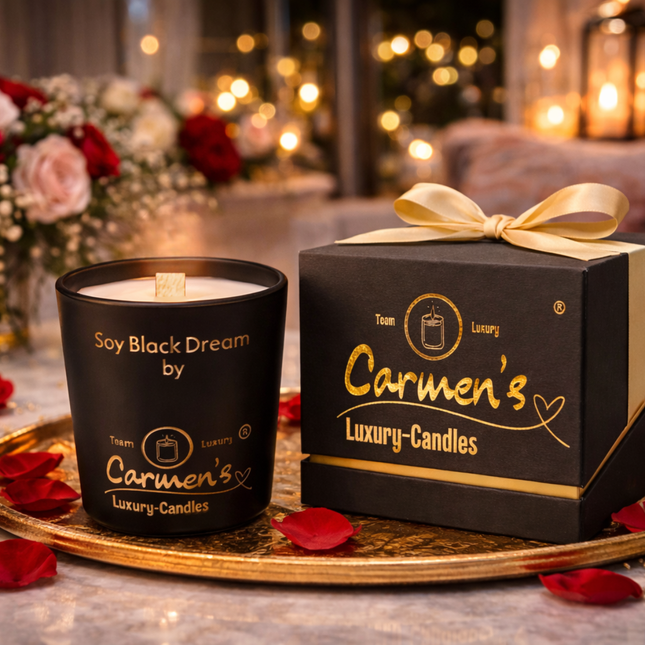 Soy Black Dream – Handgefertigte Bio-Sojawachskerze mit Vanilleduft im Luxusglas