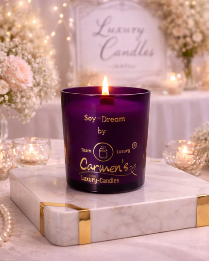 Soy Dream – Handcrafted Organic Soy Wax Candle with Vanilla Bourbon Fragrance in Violet Glass (without box)