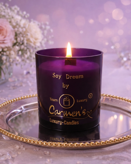 Soy Dream – Handcrafted Organic Soy Wax Candle with Vanilla Bourbon Fragrance in Violet Glass (without box)