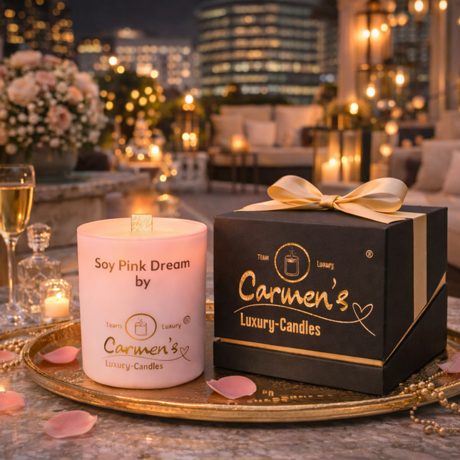 Soy Pink Dream – Handgefertigte Sojawachs Kerze mit Vanille Duft in Luxusglas