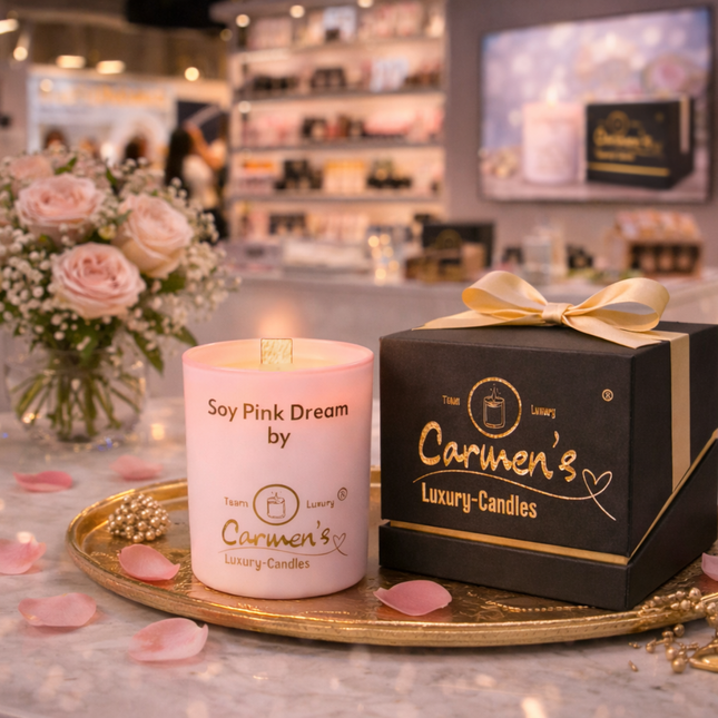 Soy Pink Dream – Handgefertigte Sojawachs Kerze mit Vanille Duft in Luxusglas