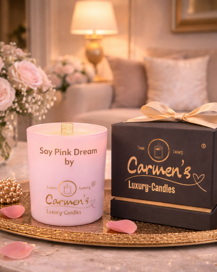 Soy Pink Dream – Handcrafted Soy Wax Candle with Vanilla Fragrance in Luxury Glass