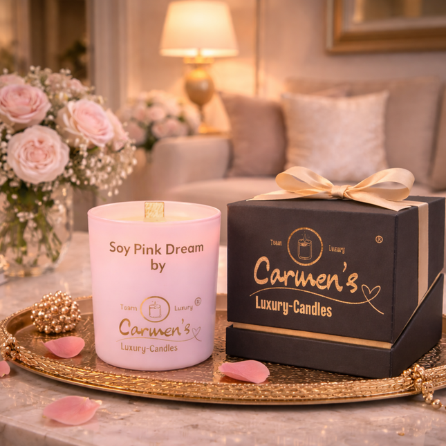 Soy Pink Dream – Handgefertigte Sojawachs Kerze mit Vanille Duft in Luxusglas