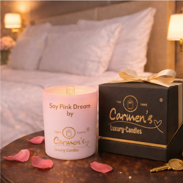 Soy Pink Dream – Handgefertigte Sojawachs Kerze mit Vanille Duft in Luxusglas