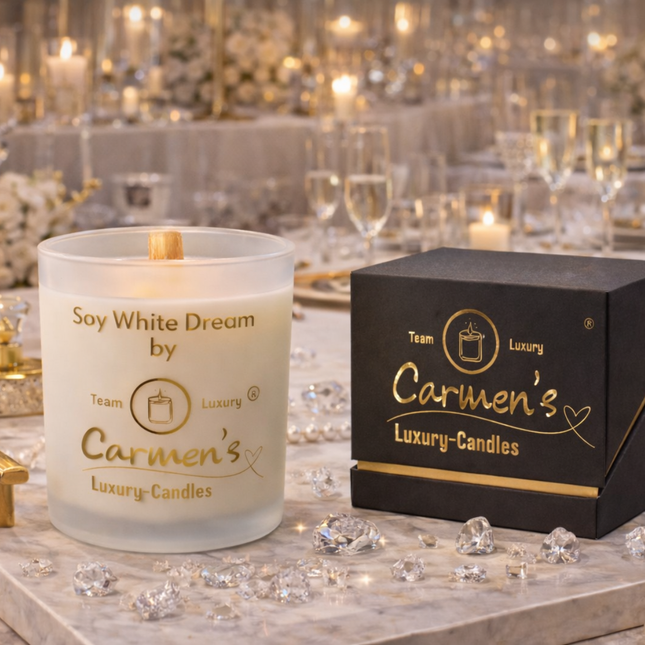 Soy White Dream – Handgefertigte Sojawachs Kerze mit Vanille Duft im Luxusglas
