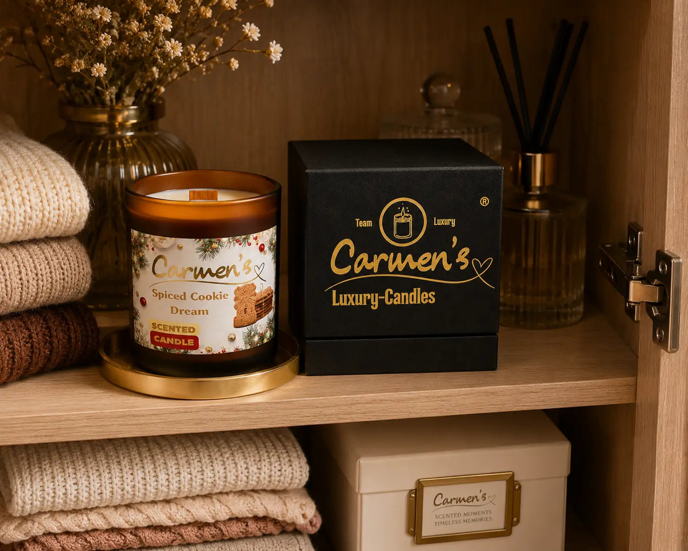 Carmen’s Spiced Cookie Dream – Luxus Soja-Duftkerze mit Holzdocht (ca. 0,2kg)