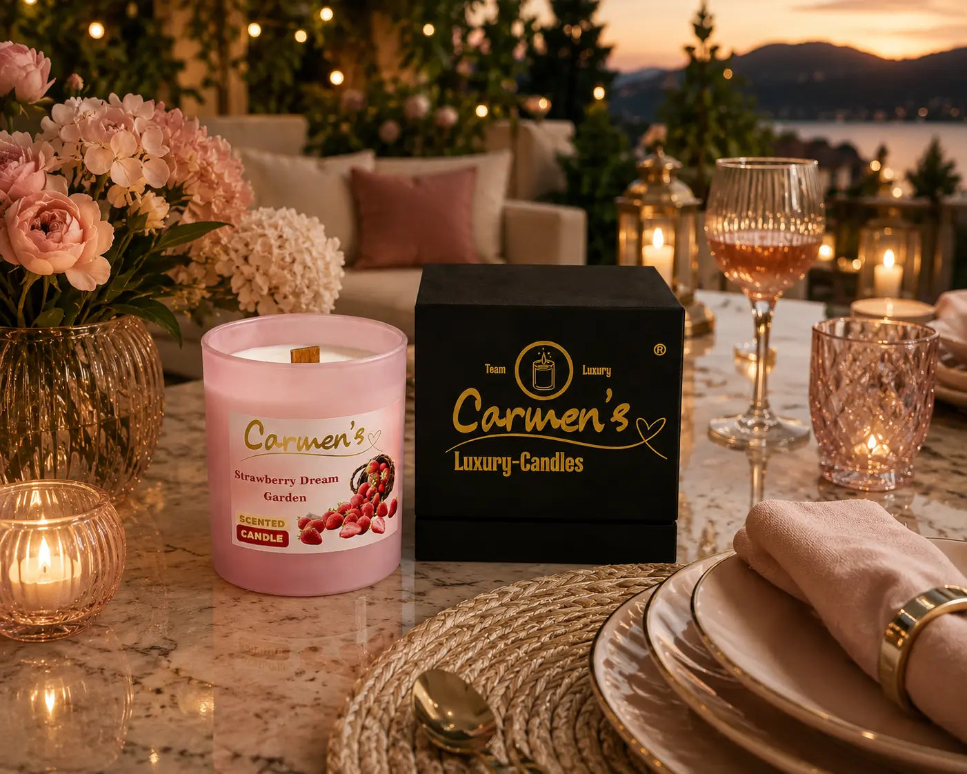 Carmen’s Strawberry Dream Garden – Luxus Soja-Duftkerze mit Holzdocht (ca. 0,2kg)