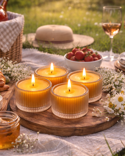 Beeswax Tealight Set – Handcrafted tealights made from pure beeswax in glass containers