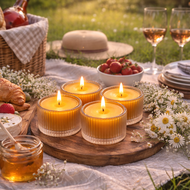 Beeswax Tealight Set – Handgefertigte Teelichter aus reinem Bienenwachs in Glasbehältern