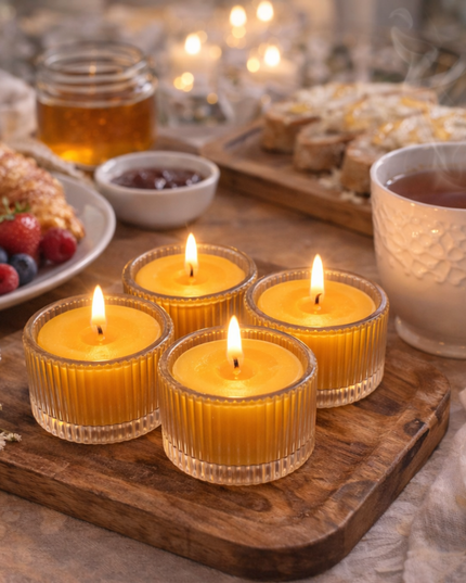 Beeswax Tealight Set – Handcrafted tealights made from pure beeswax in glass containers