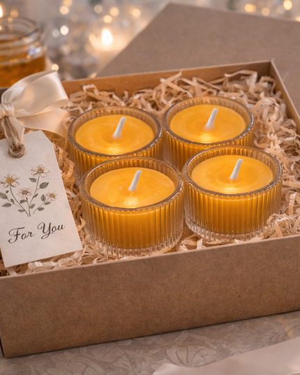 Beeswax Tealight Set – Handcrafted tealights made from pure beeswax in glass containers