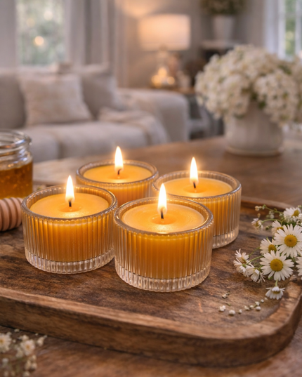 Beeswax Tealight Set – Handcrafted tealights made from pure beeswax in glass containers