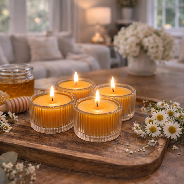 Beeswax Tealight Set – Handgefertigte Teelichter aus reinem Bienenwachs in Glasbehältern