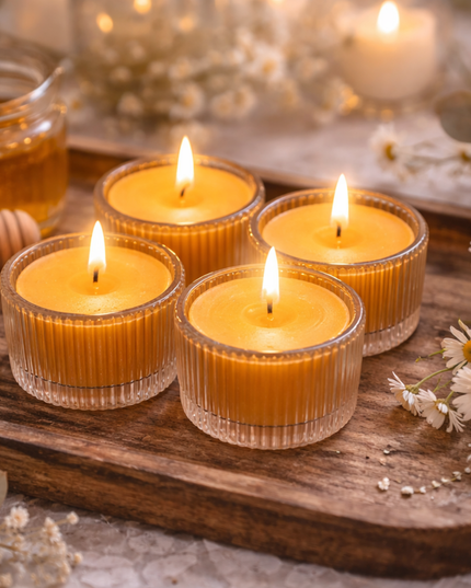 Beeswax Tealight Set – Handcrafted tealights made from pure beeswax in glass containers