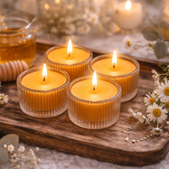 Beeswax Tealight Set – Handgefertigte Teelichter aus reinem Bienenwachs in Glasbehältern