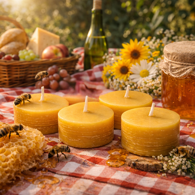 Beeswax Tealight Candle 4er SET  – Handgefertigte Kerze / Handmade Candle / Bougie artisanale / Lumânare artizanală / Vela artesanal