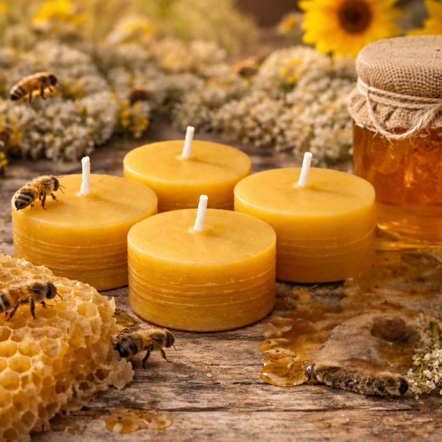 Beeswax Tealight Candle 4er SET  – Handgefertigte Kerze / Handmade Candle / Bougie artisanale / Lumânare artizanală / Vela artesanal