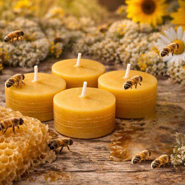 Beeswax Tealight Candle 4er SET  – Handgefertigte Kerze / Handmade Candle / Bougie artisanale / Lumânare artizanală / Vela artesanal