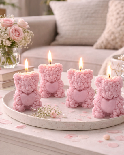 Teddy with Heart 4-Piece Set – Handcrafted Candle / Handmade Candle / Bougie artisanale / Lumânare artizanală / Vela artesanal