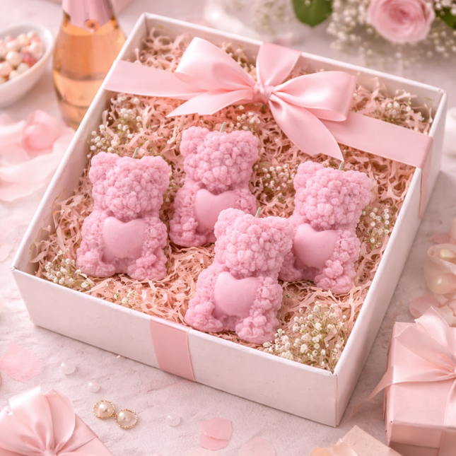 Teddy with Heart 4-Piece Set – Handcrafted Candle / Handmade Candle / Bougie artisanale / Lumânare artizanală / Vela artesanal
