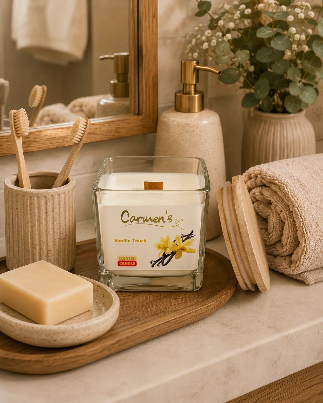 Carmen’s Vanille Touch – Luxus Soja-Duftkerze mit Holzdocht (ca. 0,6kg)
