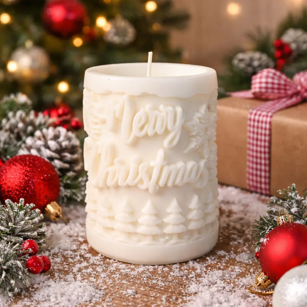 Dekorative Sojawachs Duftkerze Christmas Relief mit Vanilleduft Weihnachtskerze online kaufen