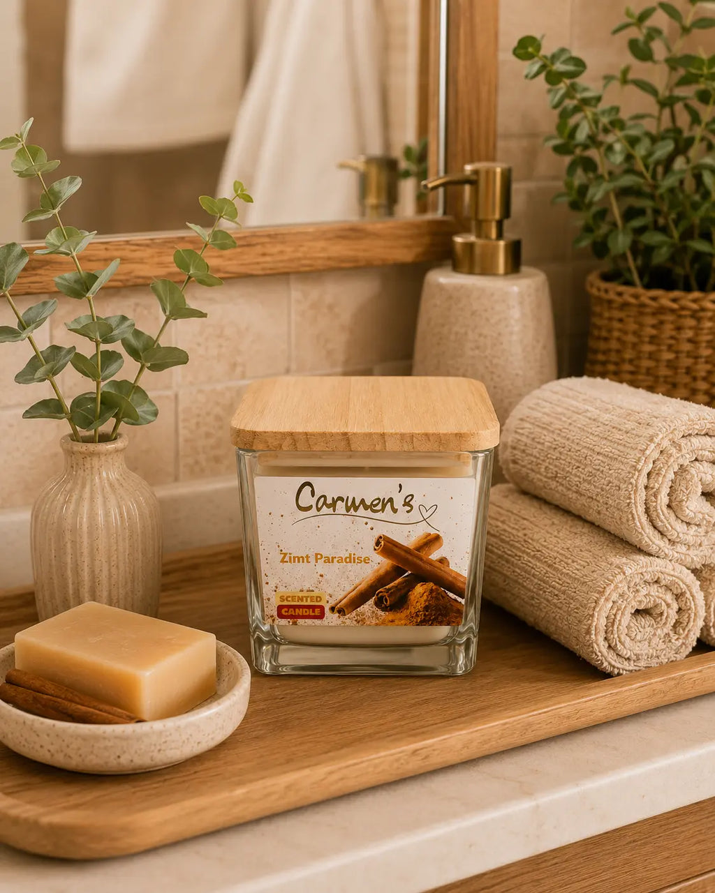 Carmen’s Zimt Paradise – Luxus Soja-Duftkerze mit Holzdocht (ca. 0,6kg)