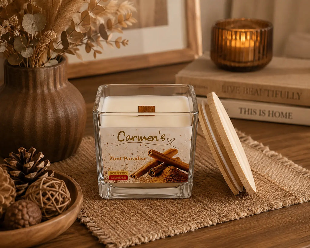 Carmen’s Zimt Paradise – Luxus Soja-Duftkerze mit Holzdocht (ca. 0,6kg)